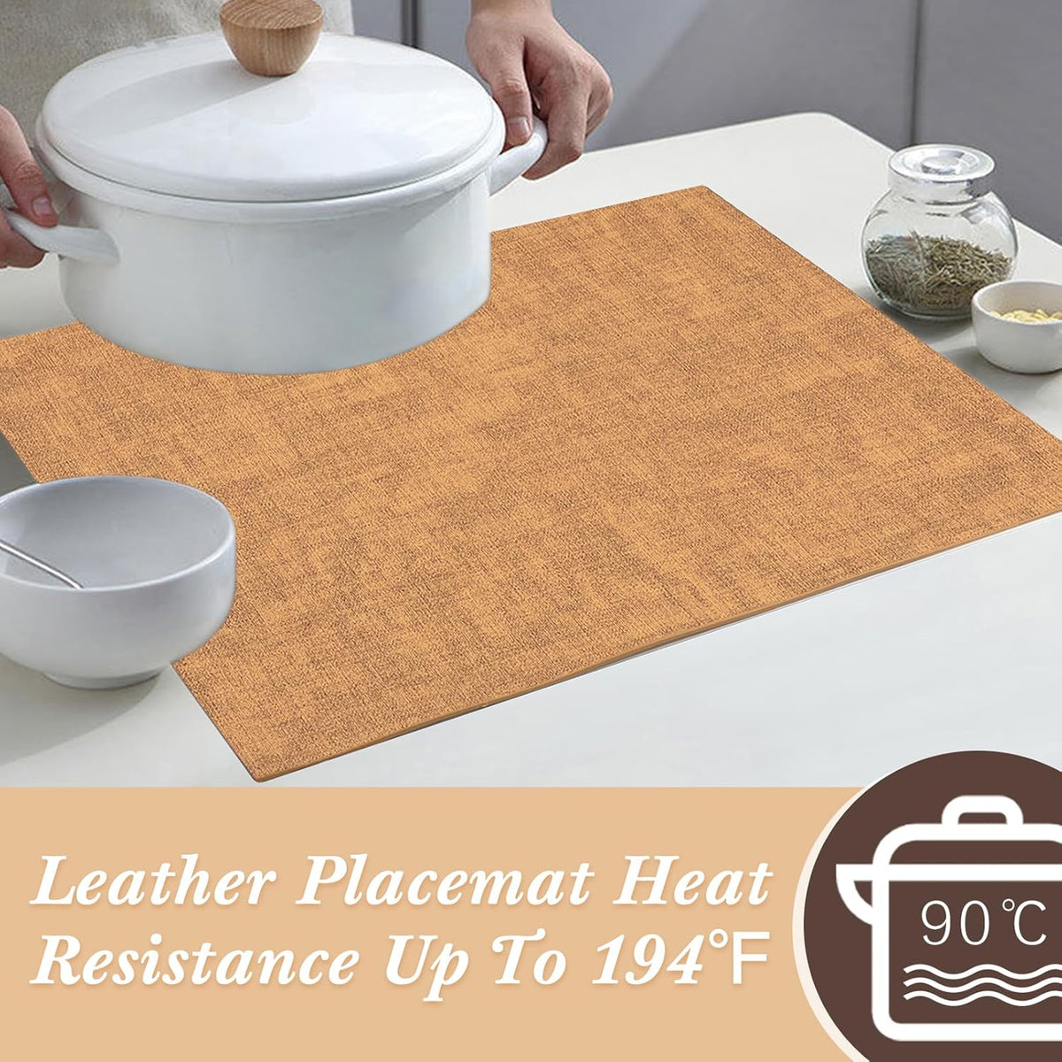 SUEH DESIGN Leather Placemats Set of 6 Reversible Table Mats Heat Resistant Waterproof No-Slip