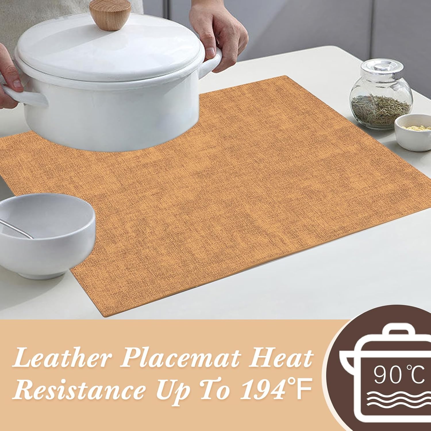 SUEH DESIGN Leather Placemats Set of 6 Reversible Table Mats Heat Resistant Waterproof No-Slip