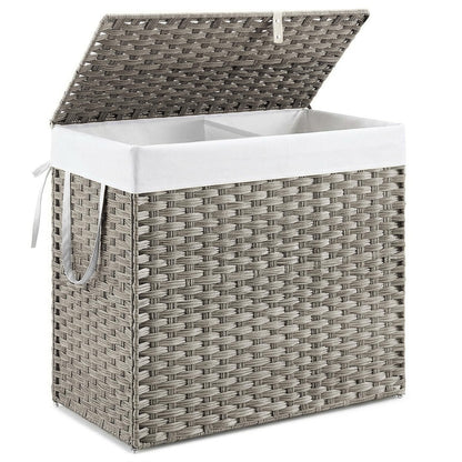 DUMOS Wicker Laundry Basket with Lid, 110L Woven Laundry Hamper with Handles, Foldable Rattan