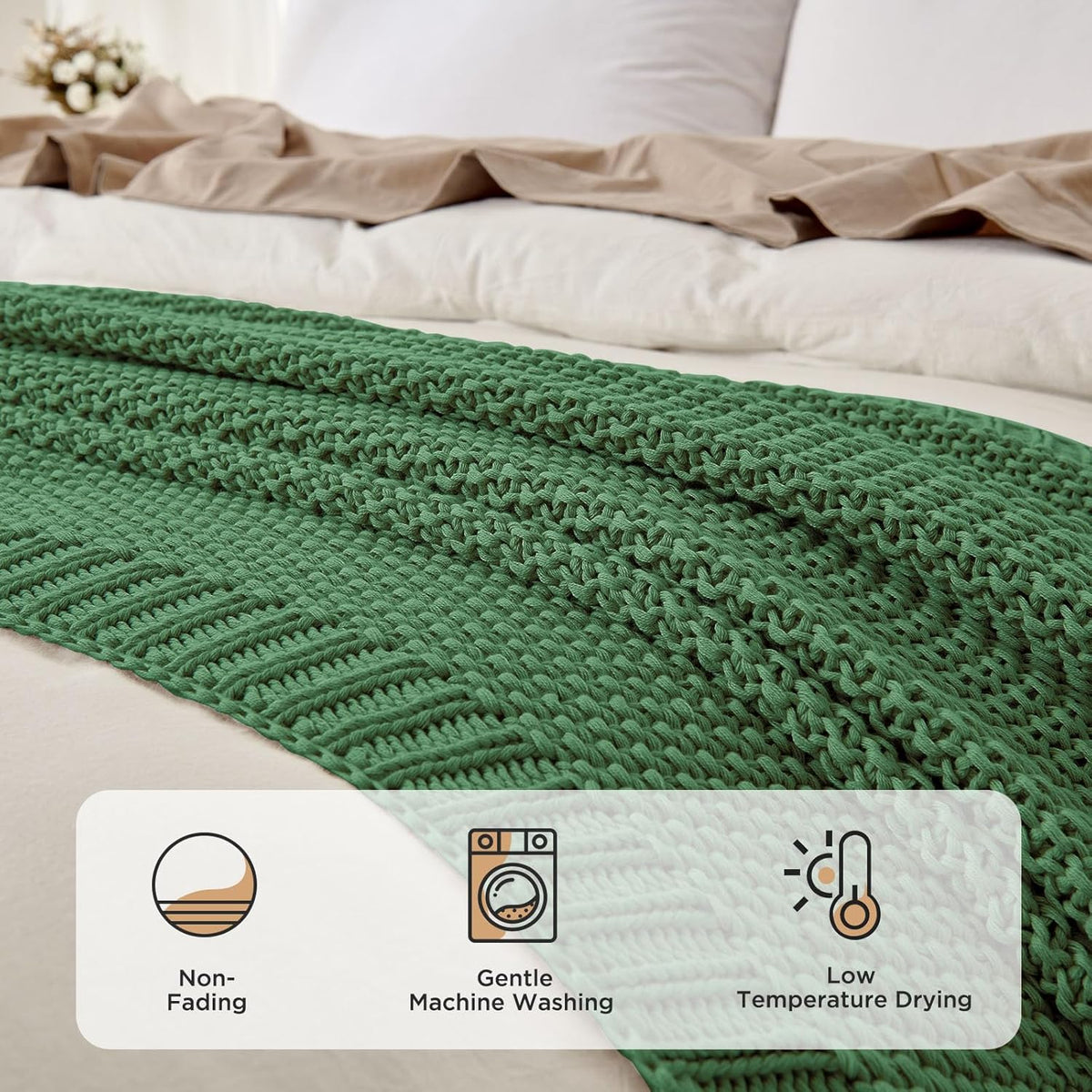 Joydeco Chunky Cable Knit Throw Blanket, Lightweight 100% Cotton Soft Cozy Throw Twin Blanket for