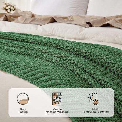 Joydeco Chunky Cable Knit Throw Blanket, Lightweight 100% Cotton Soft Cozy Throw Twin Blanket for