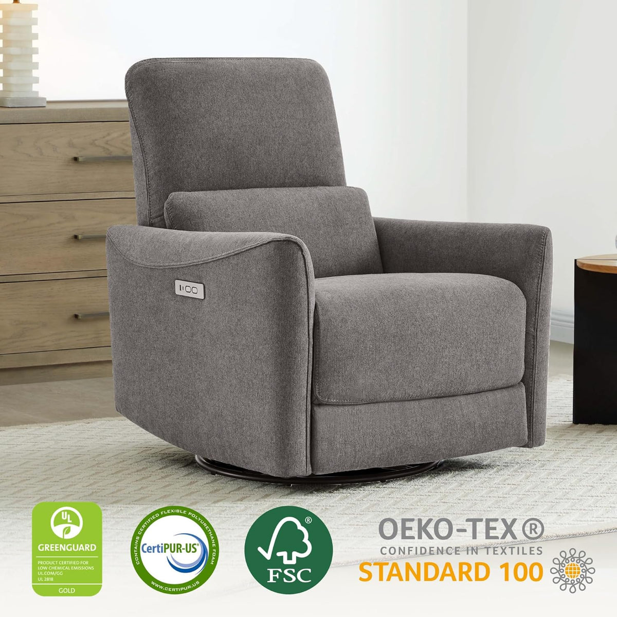 CHITA Power Recliner Chair Swivel Glider, FSC Certified Fabric Living Room Reclining Sofa Chair
