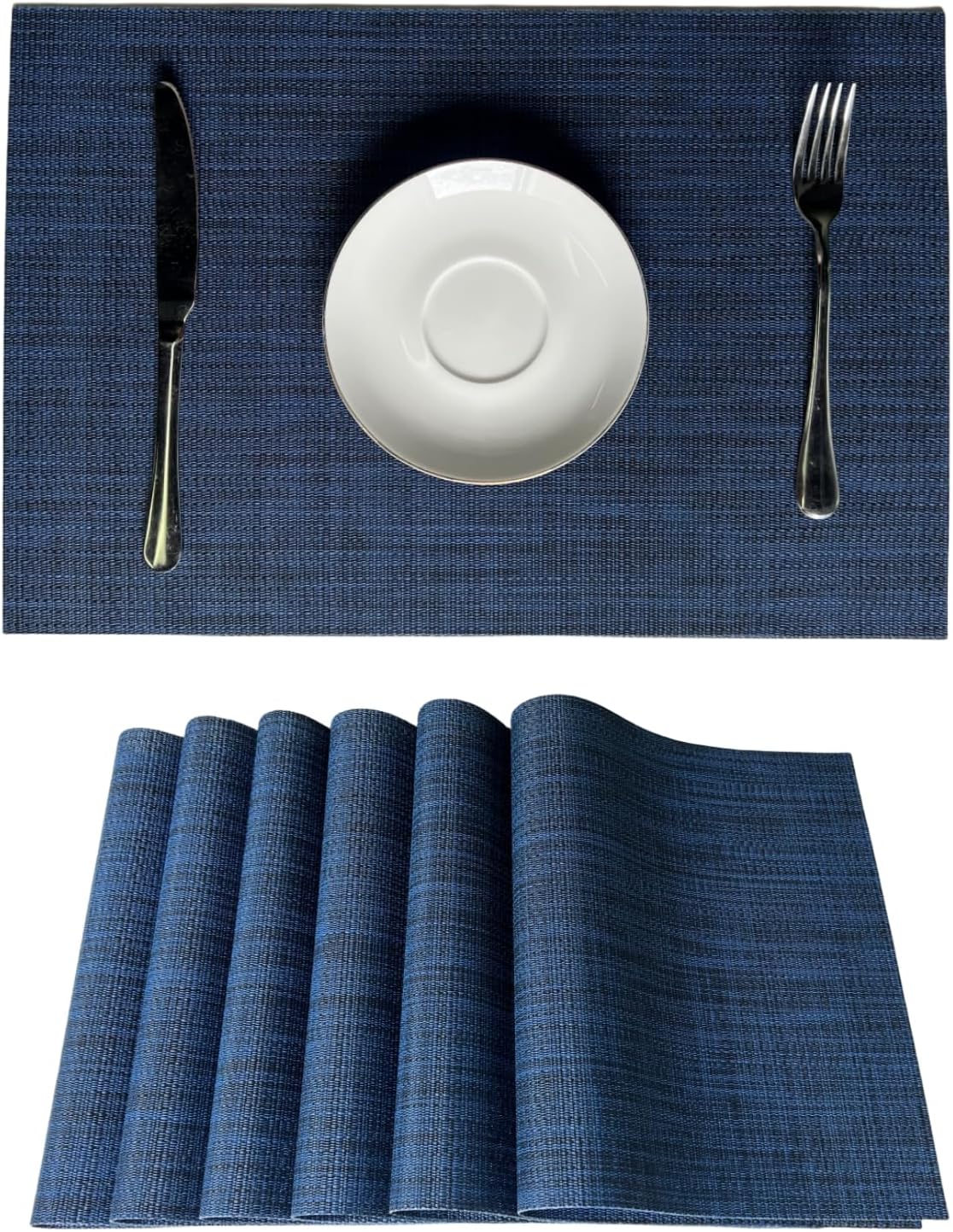 WAZAIGUR Placemats Set of 6 for Dining Table Heat-Resistant Washable Place Mats Woven Vinyl Kitchen