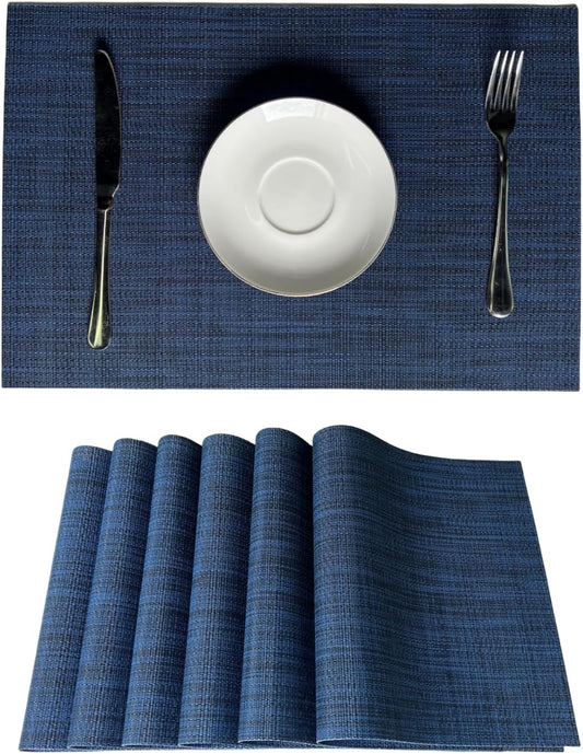 WAZAIGUR Placemats Set of 6 for Dining Table Heat-Resistant Washable Place Mats Woven Vinyl Kitchen