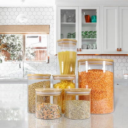 Urban Green Glass Jar with Bamboo Lids (2 sets 100oz) with Metal Scoop, Food Storage Containers