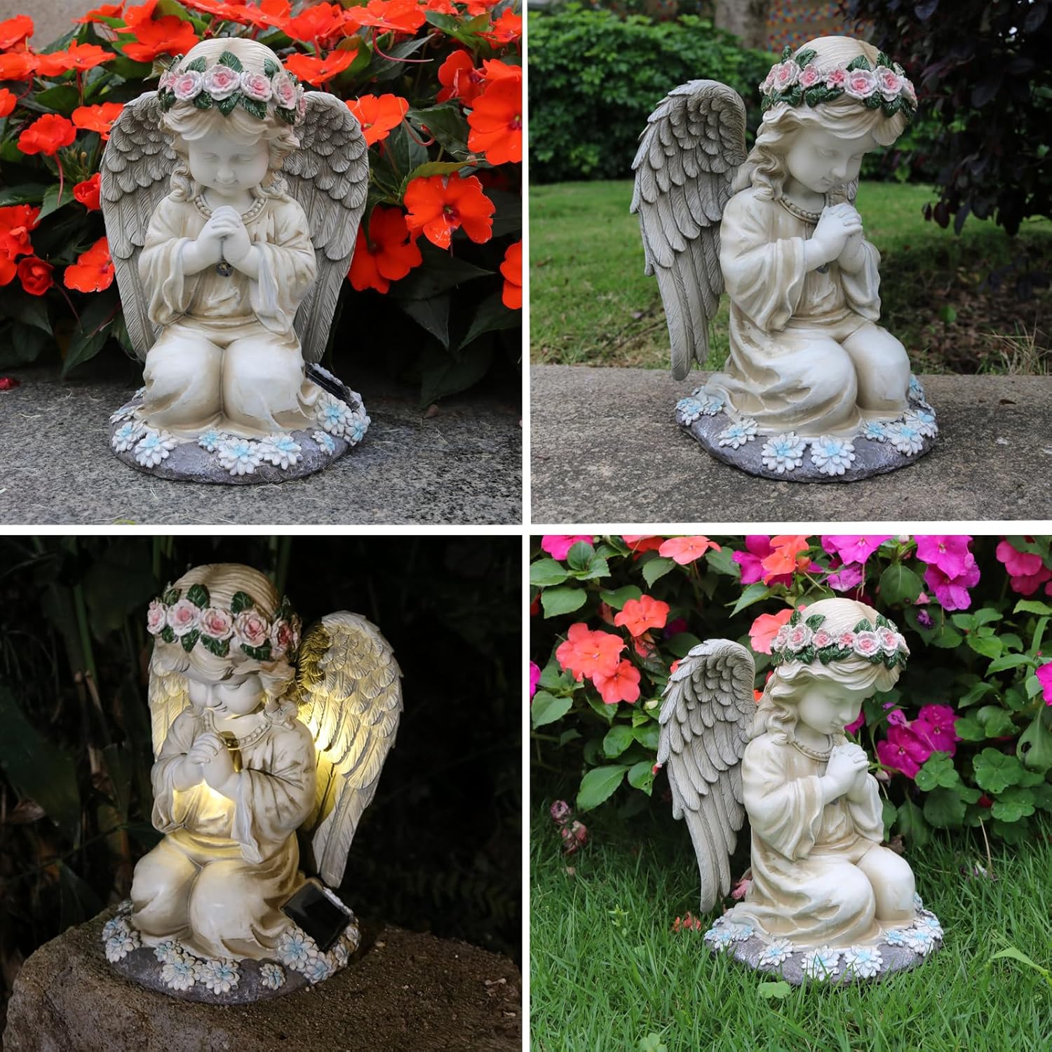 Praying Angels Figurine,Solar Garden Angel Statues, Waterproof Kneeling Angel Sculpture, Outdoor
