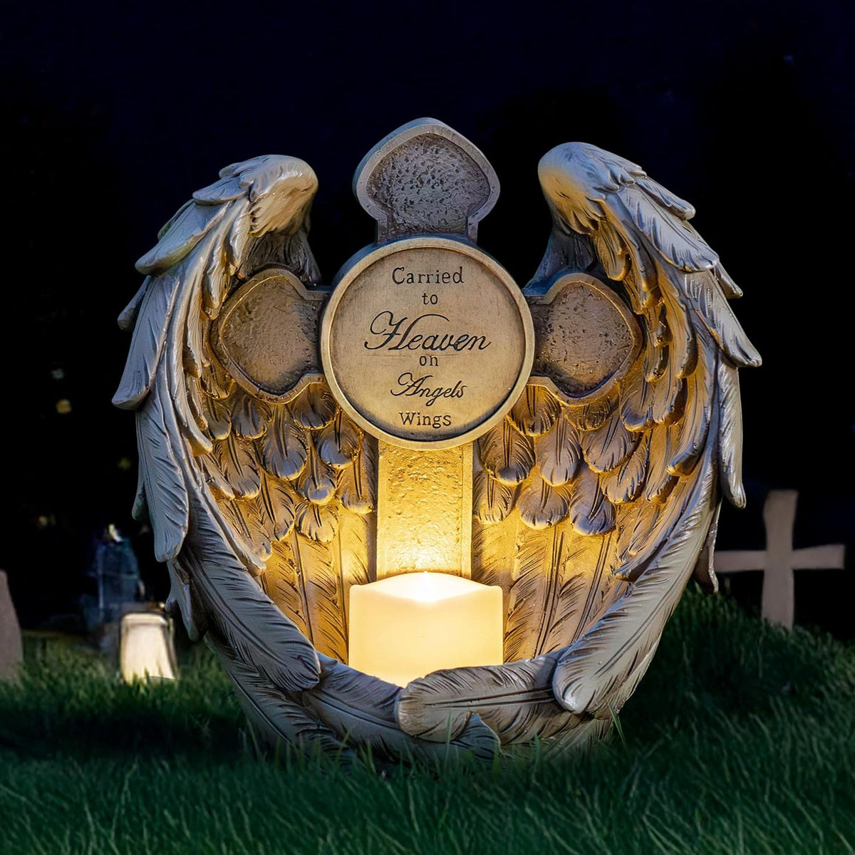 12" Solar Angel Wing Cross Garden Lights, Waterproof Memorial Grave Decorations Sympathy Gifts for