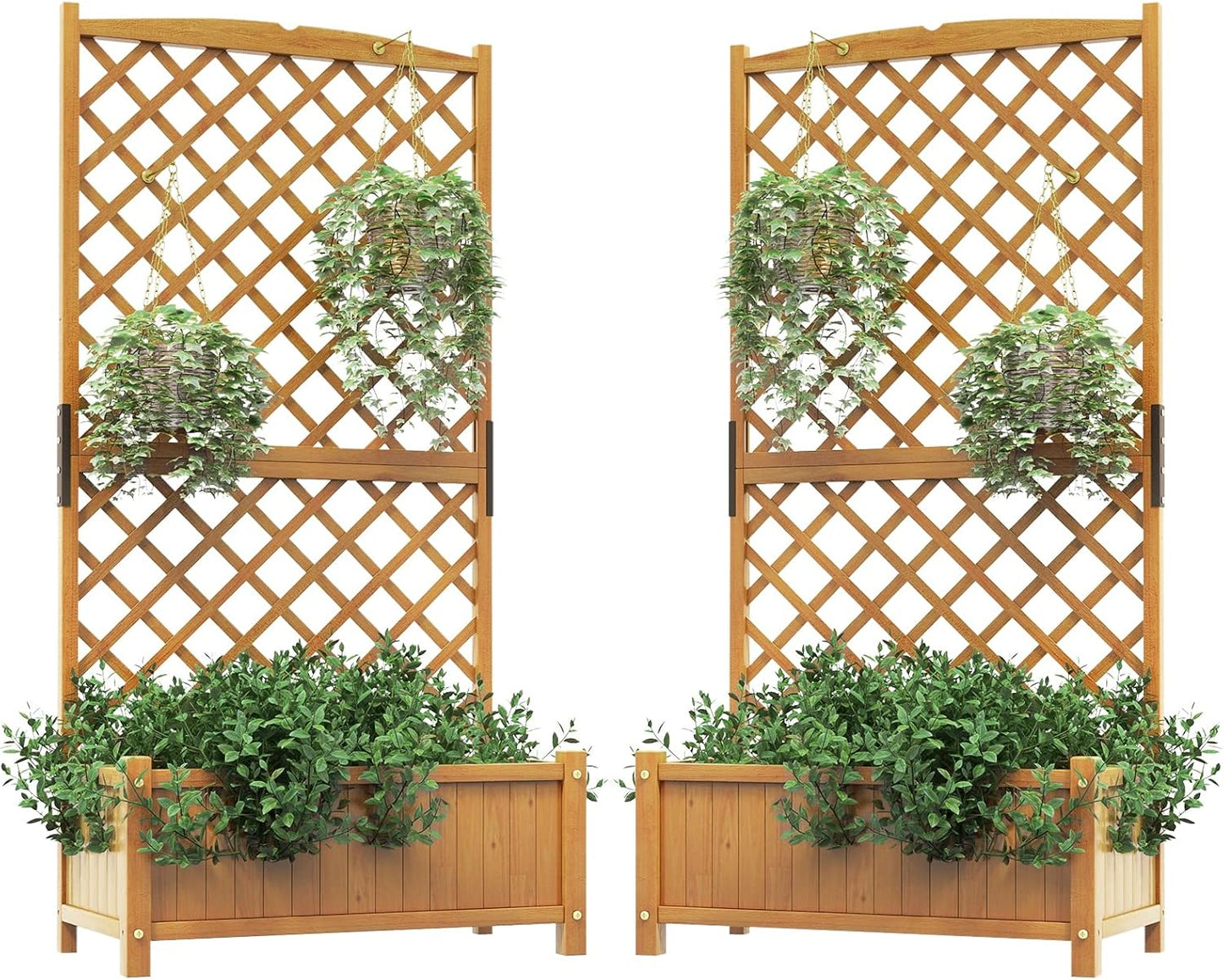 HAPPYGRILL 2 Pcs Raised Garden Bed, 71" Garden Planter with Trellis, Drainage Holes, Freestanding