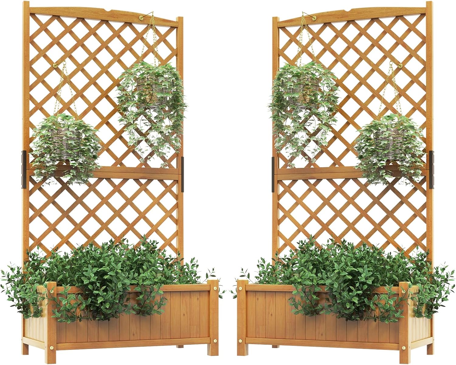 HAPPYGRILL 2 Pcs Raised Garden Bed, 71" Garden Planter with Trellis, Drainage Holes, Freestanding