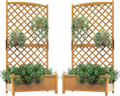 HAPPYGRILL 2 Pcs Raised Garden Bed, 71" Garden Planter with Trellis, Drainage Holes, Freestanding