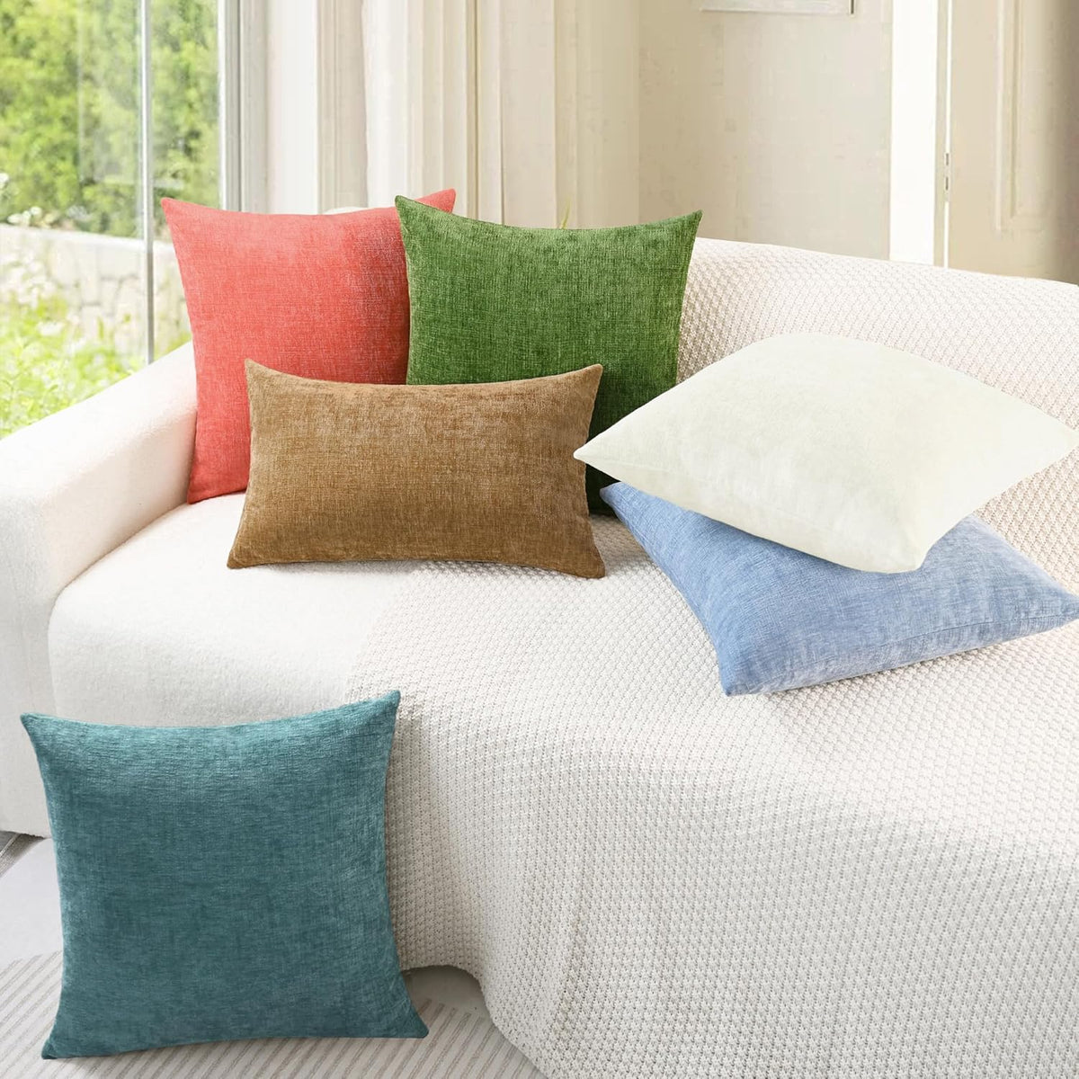 CaliTime Throw Pillow Covers Decorative 18 X 18 Inches Pack of 4 Cozy Chenille Cushion Cases for