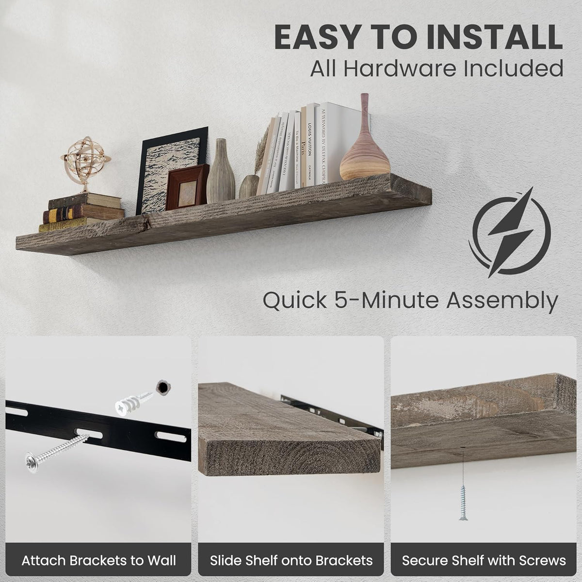 Solid Wood Floating Shelves, 8" Deep Rustic Reclaimed Barnwood Wall Hanging Floating Shelf with
