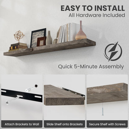 Solid Wood Floating Shelves, 8" Deep Rustic Reclaimed Barnwood Wall Hanging Floating Shelf with