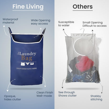 Fine Living Co. Large Hanging Laundry Hamper with Over Door Hooks & Adhesive, Durable Space Saving