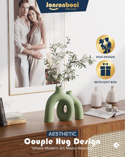 Hug Donut Decorative Vase Set - Sage Green Modern Nordic Boho Style Vases Home Decor,Matte Ceramic