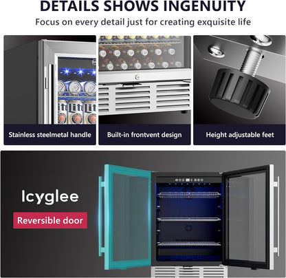 24 Inch Beverage Refrigerator, Beverage Cooler 180 Can Built-in Design, Under Counter Beer Fridge
