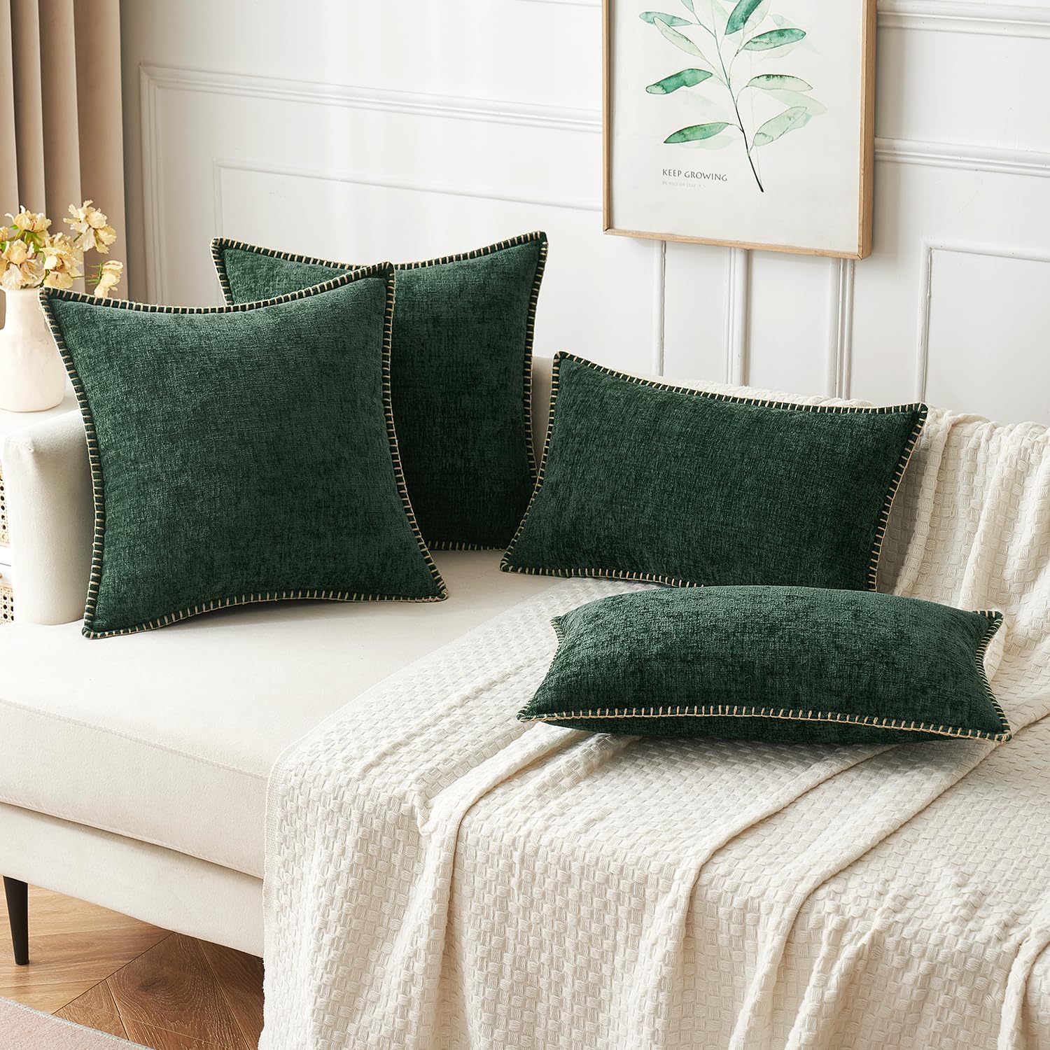 MIULEE Pack of 2 Christmas Pillow Covers 18x18 Inch Dark Green Farmhouse Decorative Throw Pillow