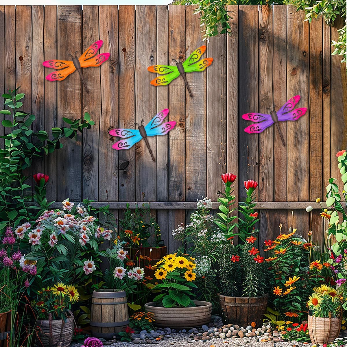 Metal Dragonfly Wall Decor, 4 Pack 14inch Metal Dragonfly Wall Hanging Sculpture Decor for Outdoor