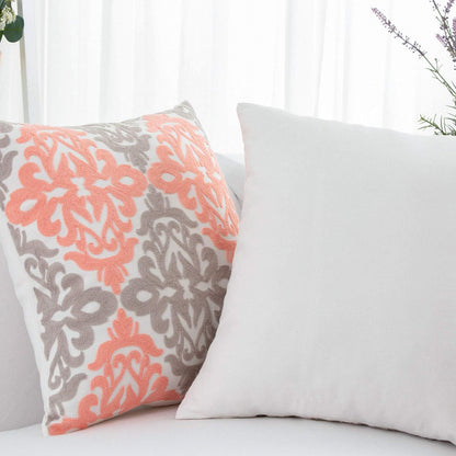HWY 50 Coral Pink Decorative Throw Pillow Covers 18x18 Inch (1 Piece), Embroidered Cotton Farmhouse