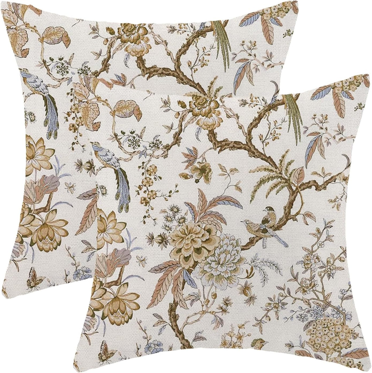 CXMEIFLY Spring Floral Birds Pillow Covers 16 x 16 Inch Set of 2 for Chinoiserie Flowers Decor