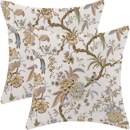 CXMEIFLY Spring Floral Birds Pillow Covers 16 x 16 Inch Set of 2 for Chinoiserie Flowers Decor