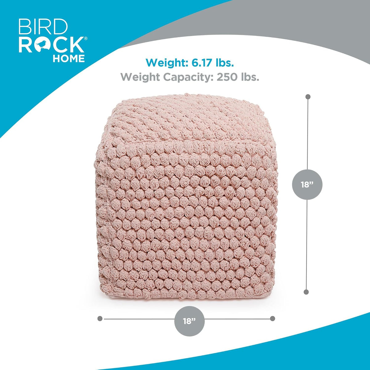 BIRDROCK HOME Buds Pouf Foot Stool Ottoman - Knit Bean Bag Floor Chair - Cotton Braided Cord