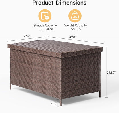 158 Gallon XL Deck Box with Lid, All Weather Wicker Outdoor Storage Box Waterproof, Large Outdoor