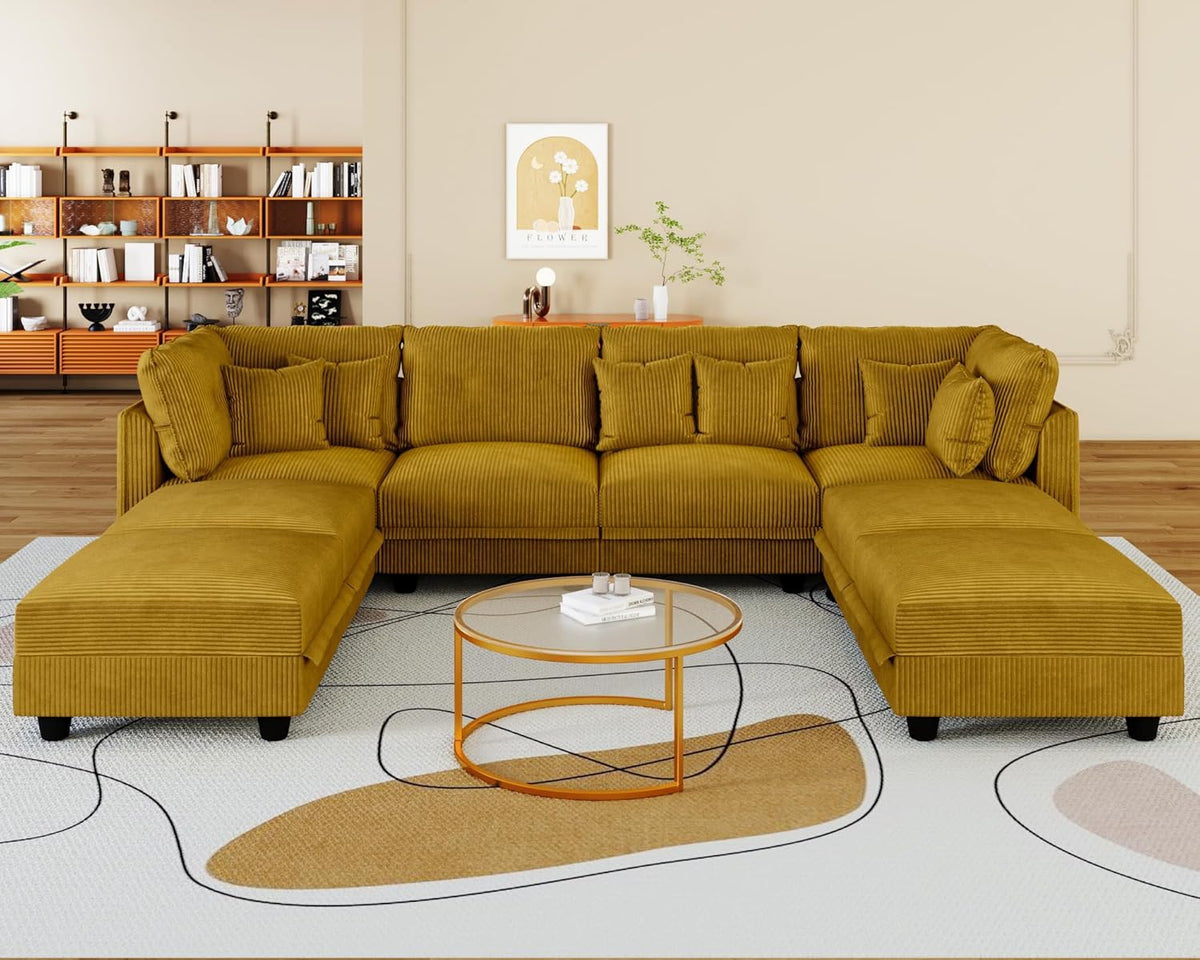LLappuil Modular Sectional Sofa with Storage Seats, Corduroy Convertible Modular U Shaped Sectional