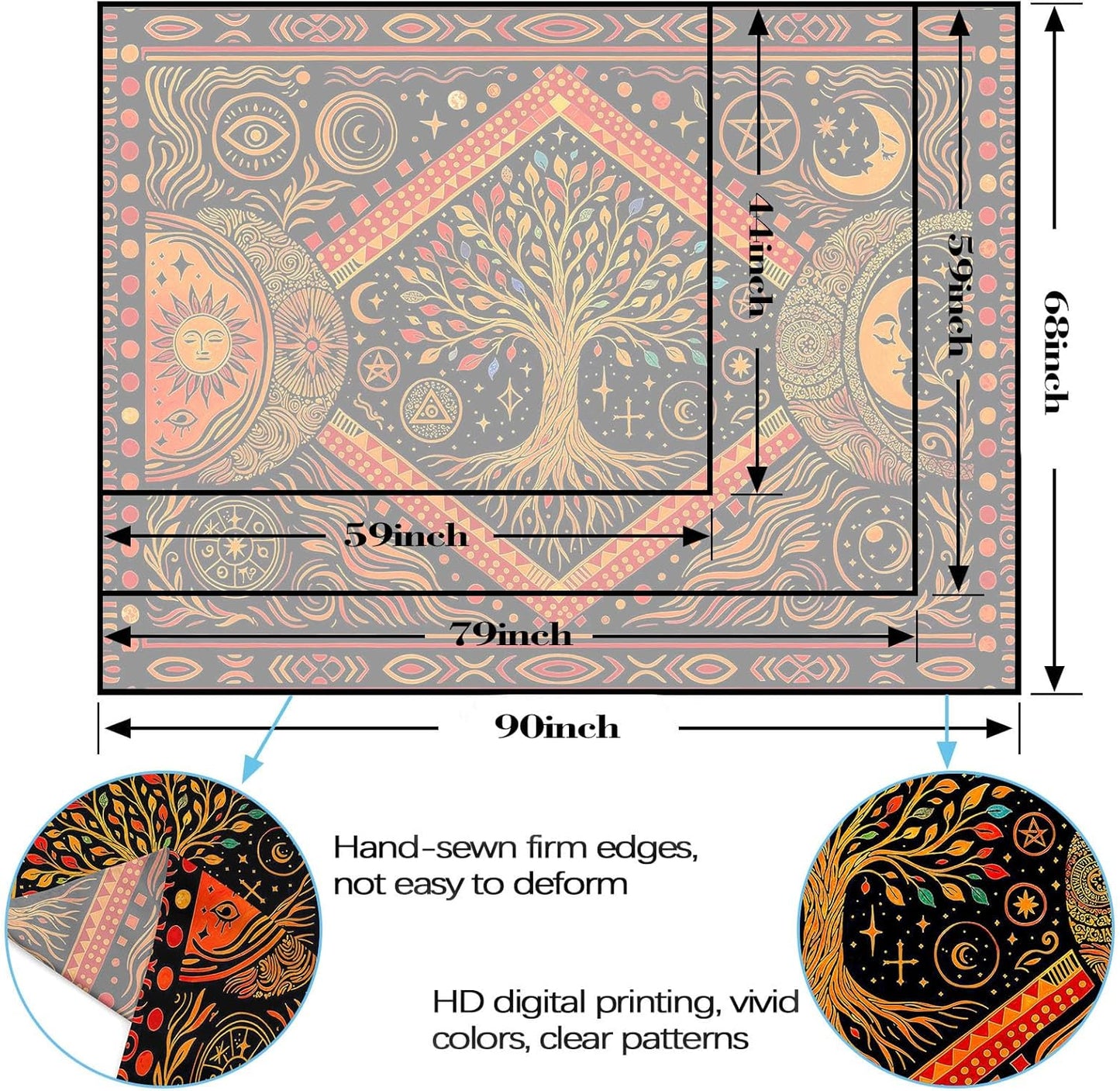 Lunerfex Tree of Life Sun Moon Stars Wall Tapestry, Cosmic Harmony Symbol Tapestries for Home