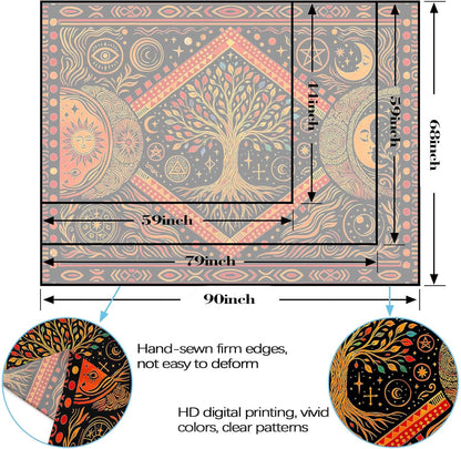 Lunerfex Tree of Life Sun Moon Stars Wall Tapestry, Cosmic Harmony Symbol Tapestries for Home