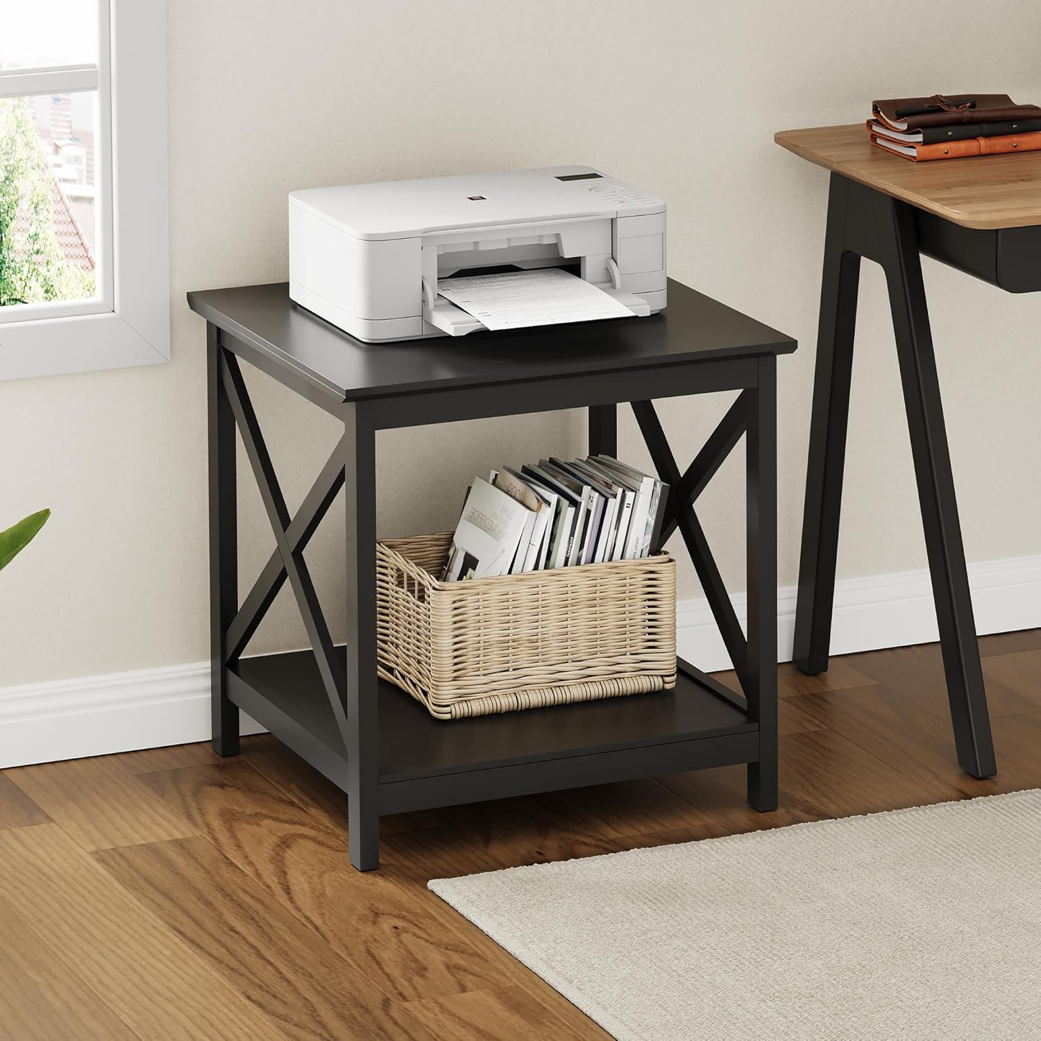 ChooChoo End Table, 24 Inch End Table with 2-Tier Storage Shelf, Side Table for Living Room, Wood