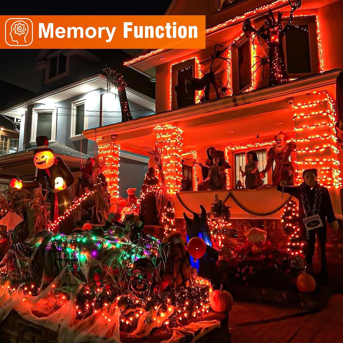 2 Pack Halloween Lights Outdoor, Total 200FT 600 LED Orange String Lights for Outside with 8 Modes