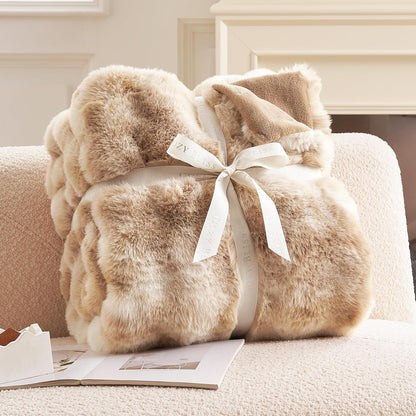 Cozy Bliss Faux Fur Throw Blanket for Couch, Fuzzy Soft Plush Thick Bubble Blanket for Sofa Bedroom
