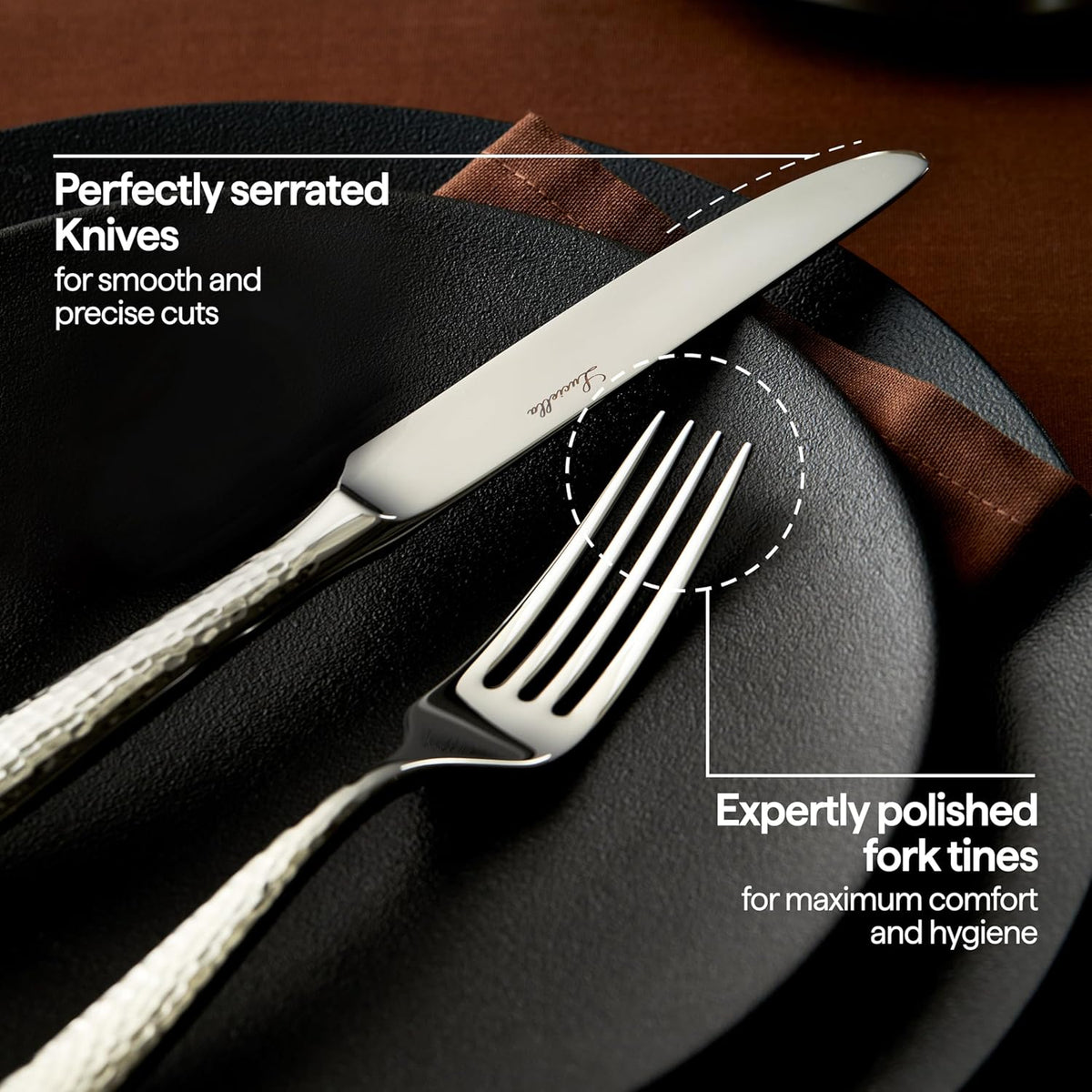 Luciella Ponza Flatware Set for 8, 45-Piece Stainless Steel Silverware Set with Serving Utensils