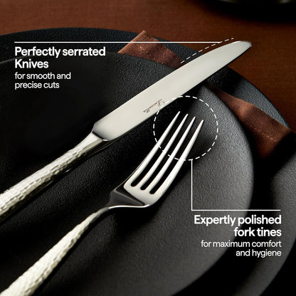 Luciella Ponza Flatware Set for 8, 45-Piece Stainless Steel Silverware Set with Serving Utensils