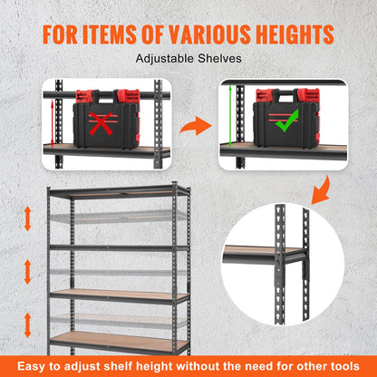VEVOR Storage Shelves 5-Tier Adjustable 2000 lbs 48"x18"x72" Shelving Unit
