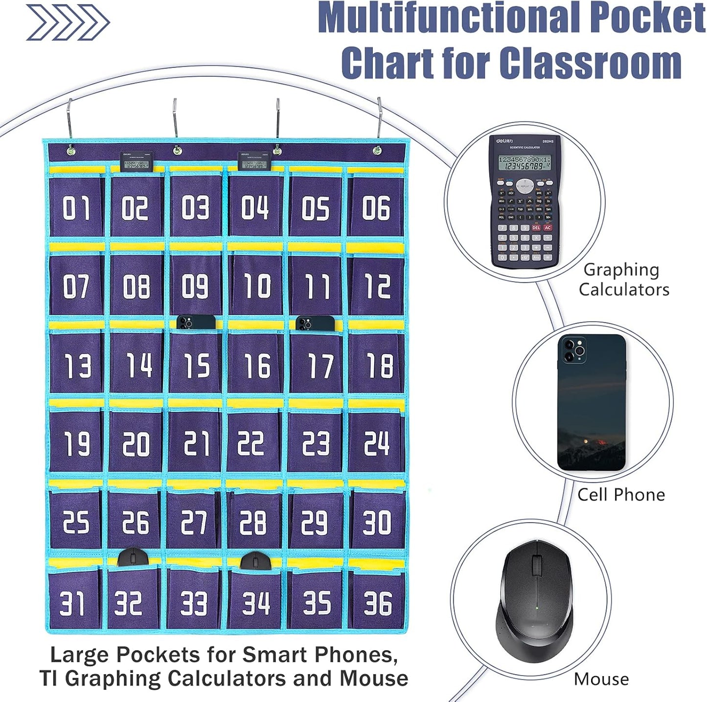 Loghot Classroom Accessories Closet Pocket Chart for Cell Phones Holder Wall Door Hanging Organizer