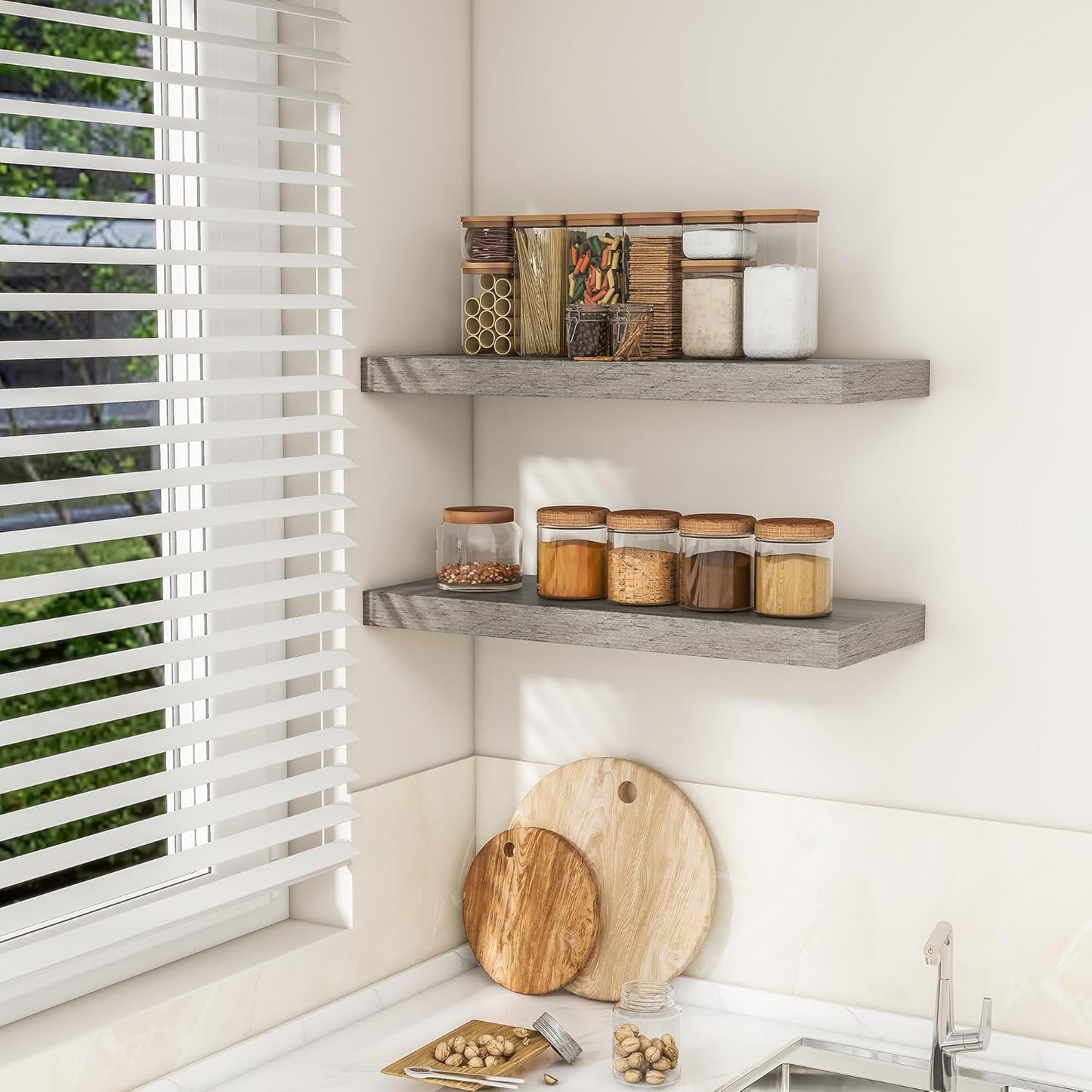 RICHFOCUS 31.5Inch Floating Shelves for Wall 2 Pack Shelves for Bedroom|Kitchen|Bathroom Wall