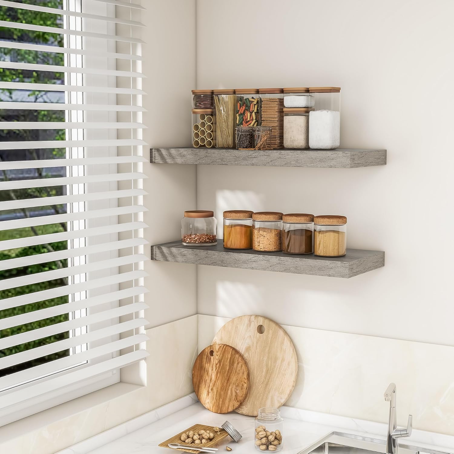 RICHFOCUS 31.5Inch Floating Shelves for Wall 2 Pack Shelves for Bedroom|Kitchen|Bathroom Wall