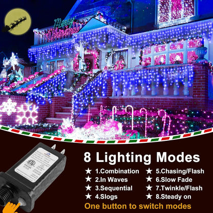 Christmas Lights Outdoor Decorations 1216 LED 99ft 8 Modes Curtain Fairy String Light with 228