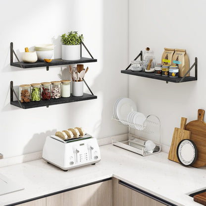 Heimlove 24 Inches Black Floating Shelves,8 Inches Deep Wall Bookshelf Mounted Display&Storage Wood