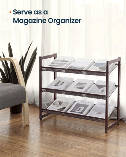 SONGMICS HOME 3-Tier Stackable Shoe Rack, Metal Shoe Organizer for Closet, Entryway, Garage, Flat
