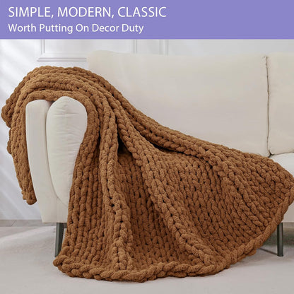 Bigacogo Chunky Knit Throw Blanket for Couch, 40x60 inches, 100% Hand Knitted with Thick Jumbo