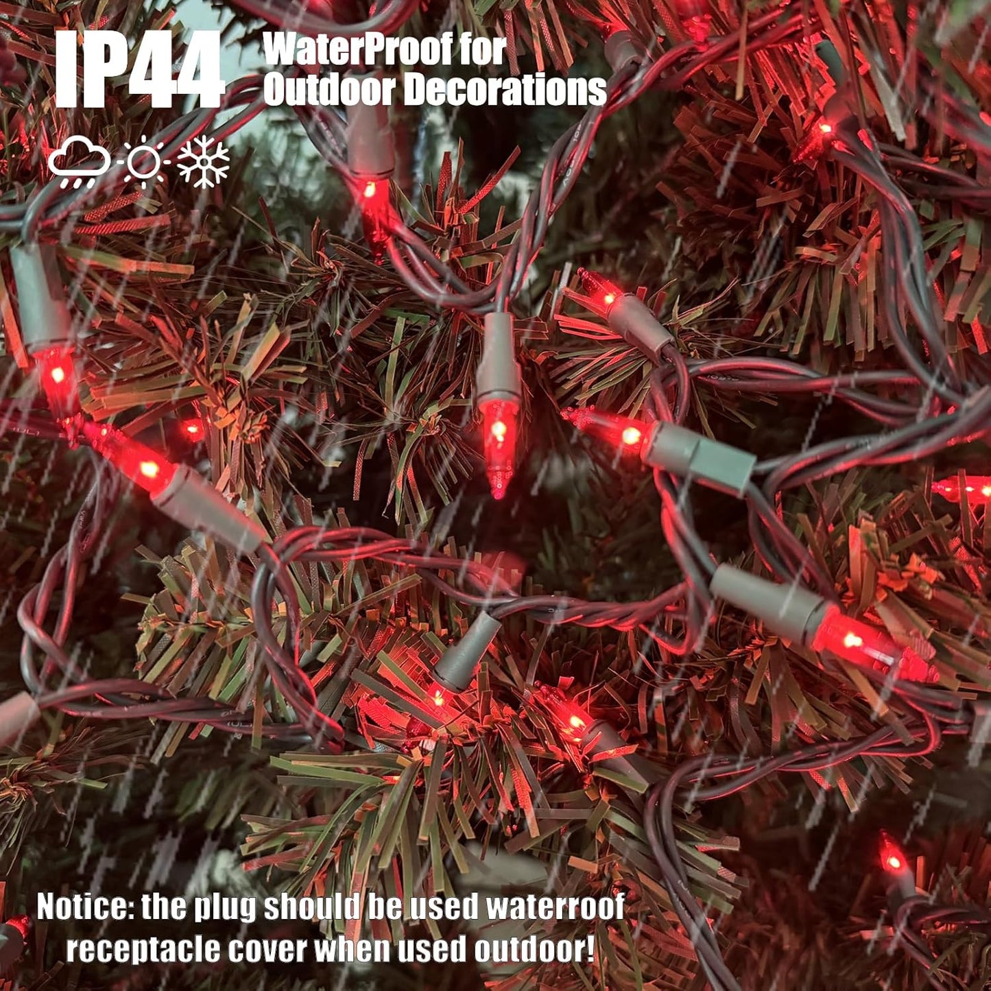 HISHINY Christmas Lights 100 Count Red Christmas Tree String Lights with Green Wire for Outdoor