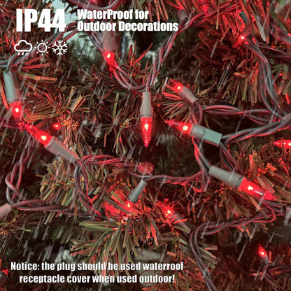 HISHINY Christmas Lights 100 Count Red Christmas Tree String Lights with Green Wire for Outdoor
