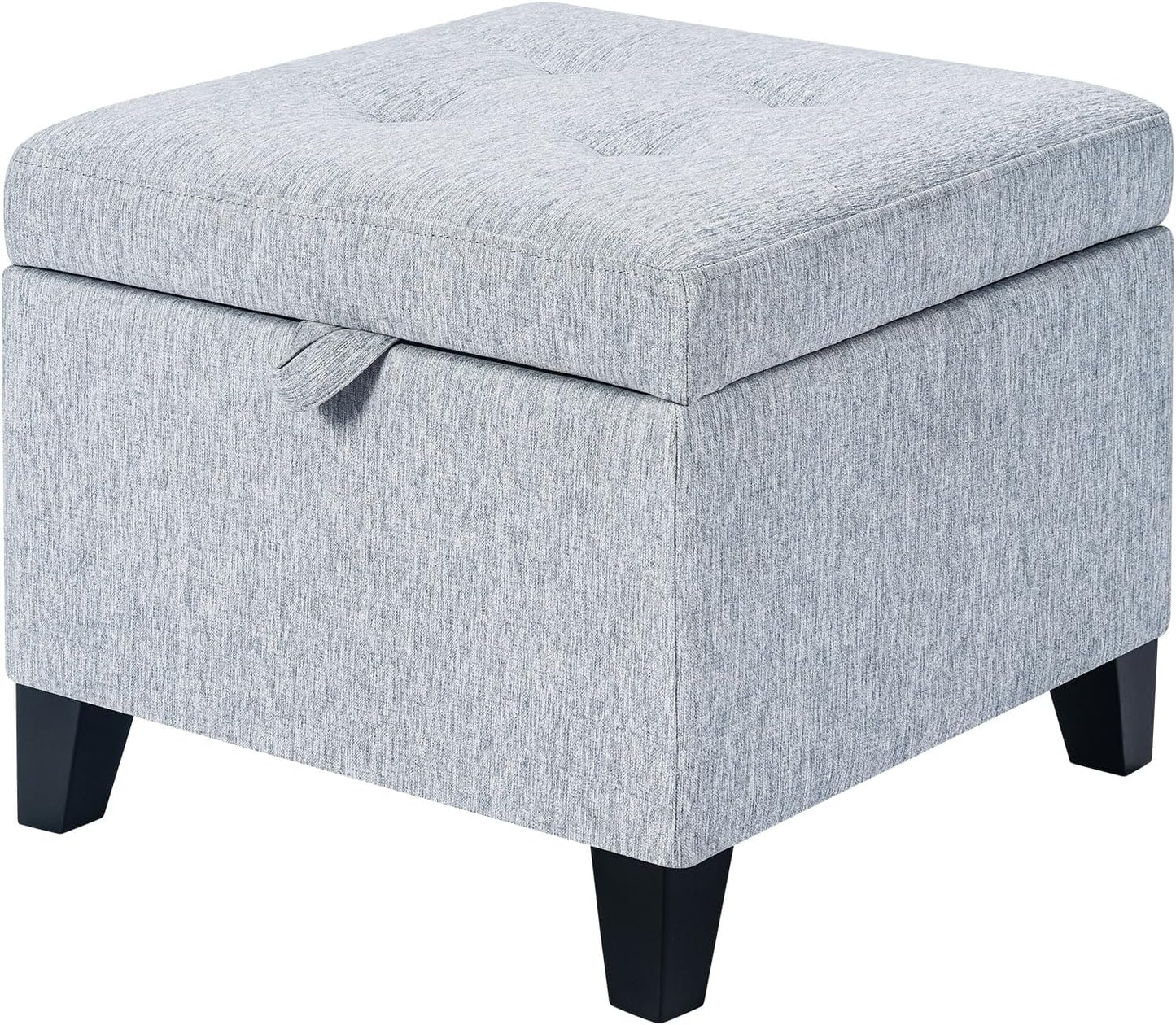 Adeco 18 Inch High Cube Ottoman Storage, Linen Chair Foot Stools, Upholstered Vanity Stool with