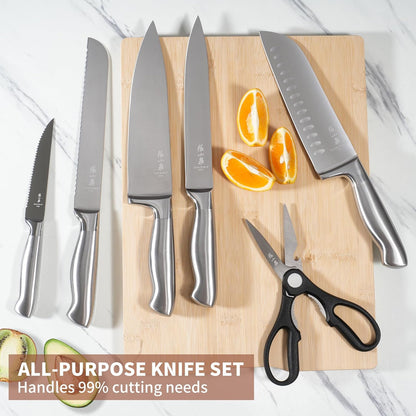 ZHANG XIAO QUAN SINCE 1628 15Pcs Knife Block Set,kitchen knife set with Built-in Sharpener