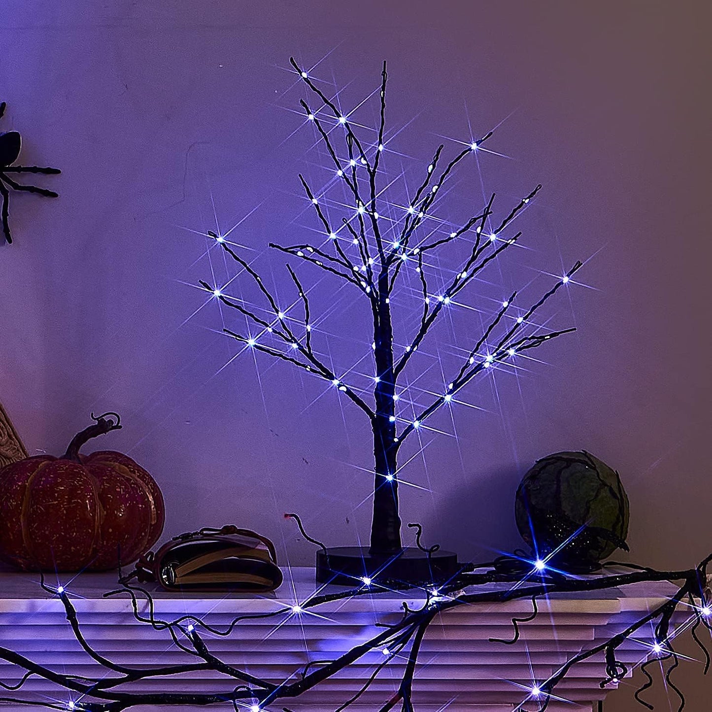 Fudios Lighted Halloween Tree with Timer 80 LED Purple Lights USB Plug or Battery Operated,18in
