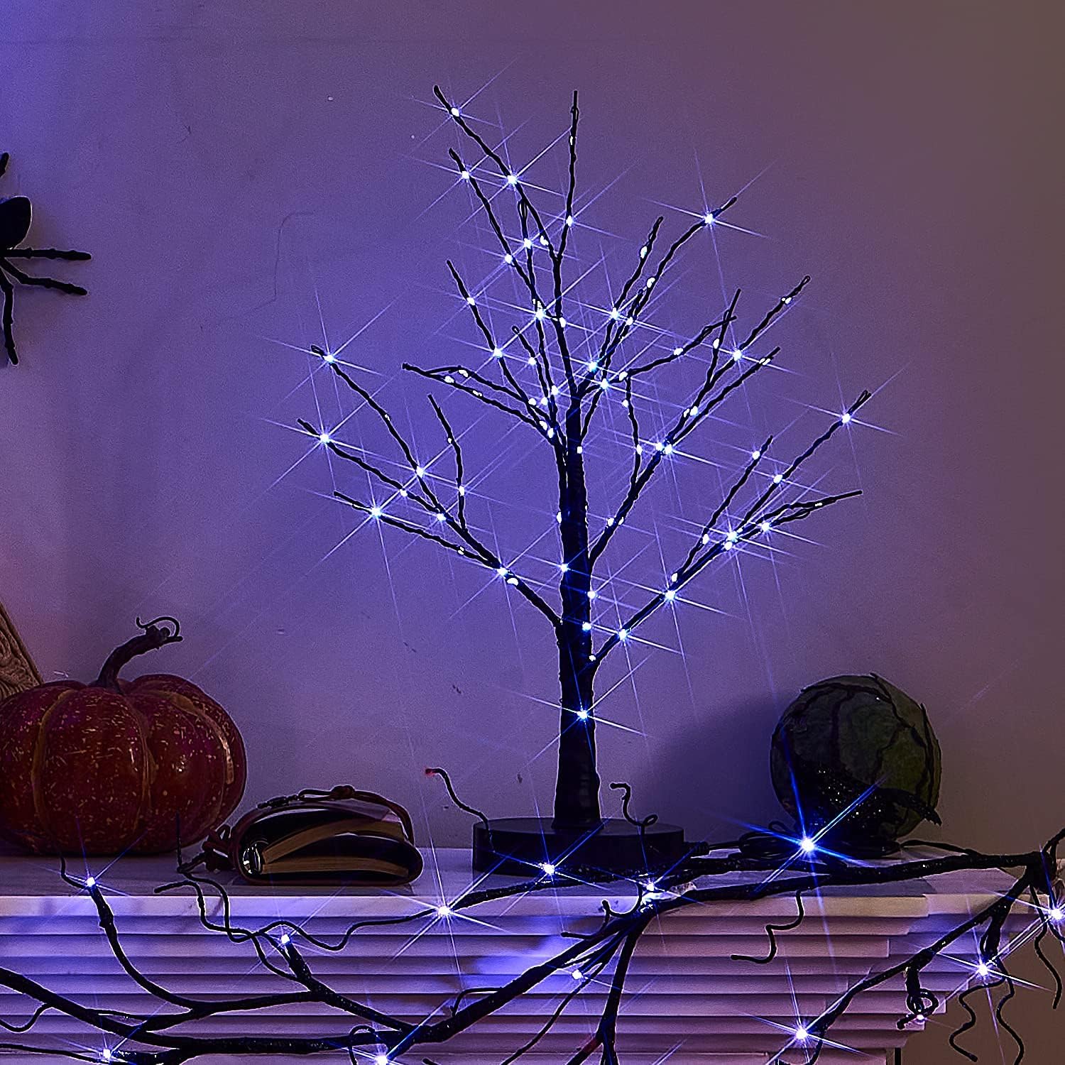 Fudios Lighted Halloween Tree with Timer 80 LED Purple Lights USB Plug or Battery Operated,18in