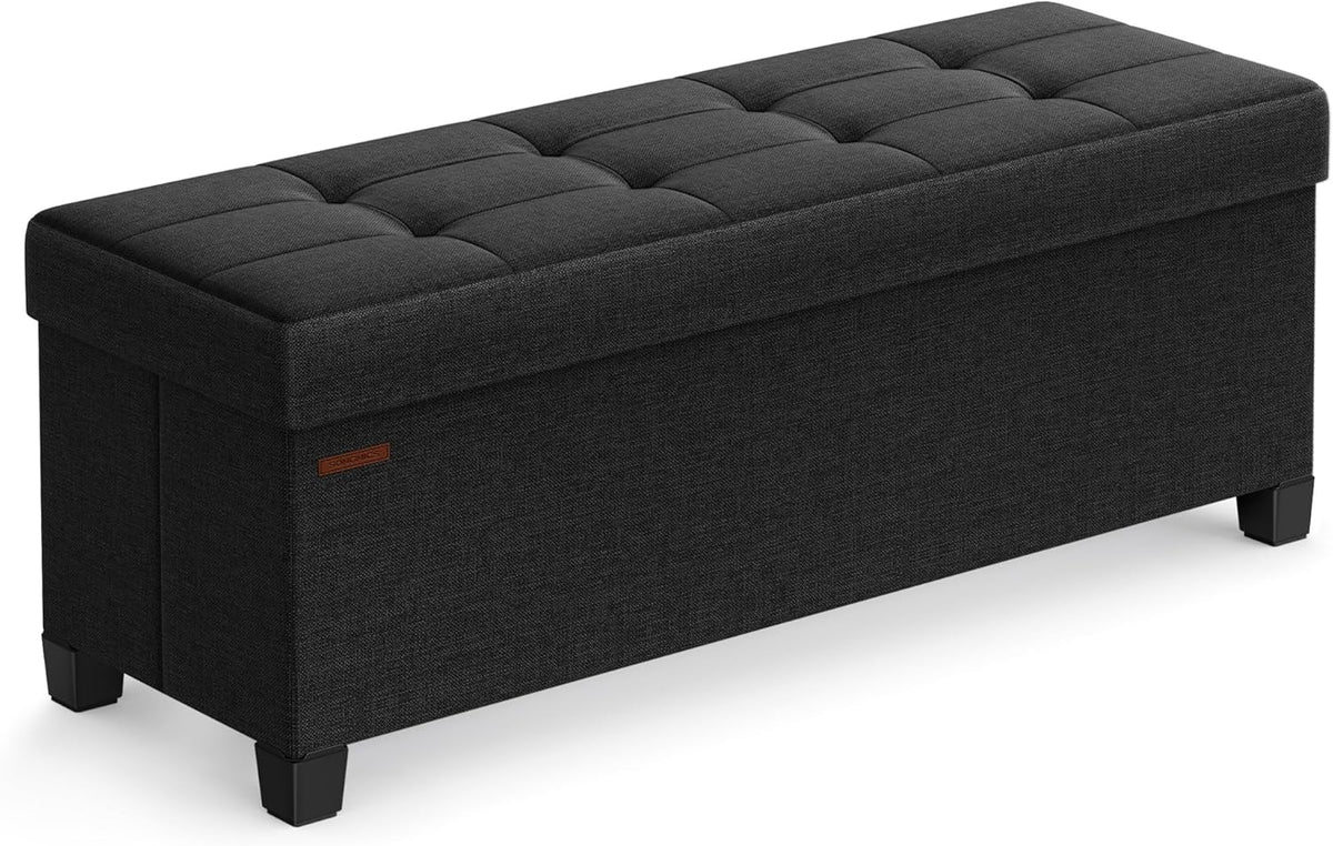 SONGMICS Storage Ottoman Bench, Foldable Foot Rest with Legs, 15 x 43 x 15.7 Inches, End of Bed